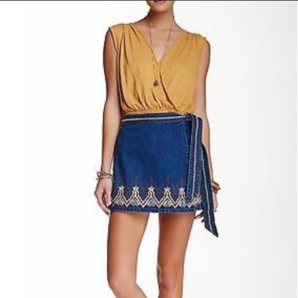 Free People Dream Away Hendrix Denim Wrap Skirt 4